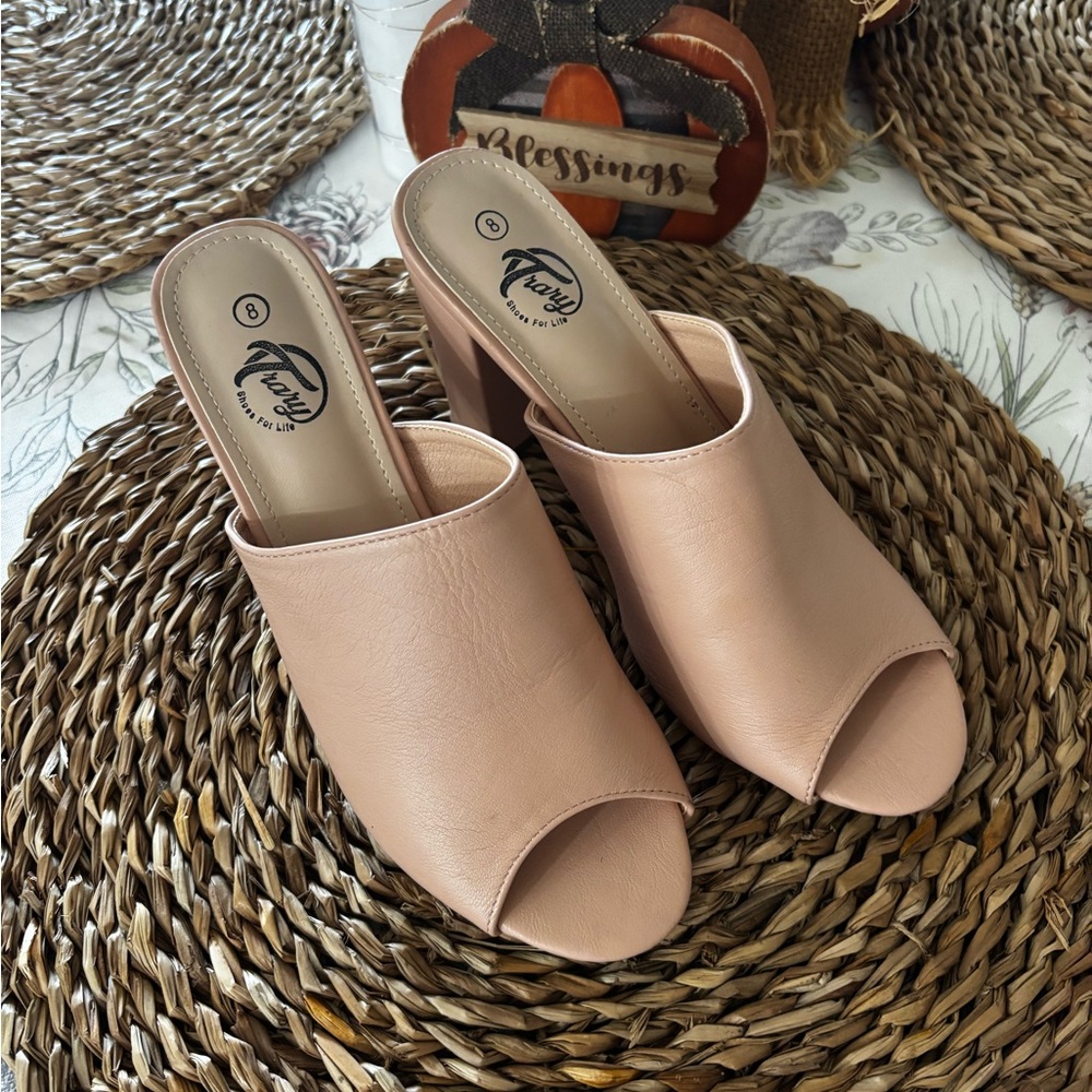Blush Pink Peep-Toe Mules Size 8